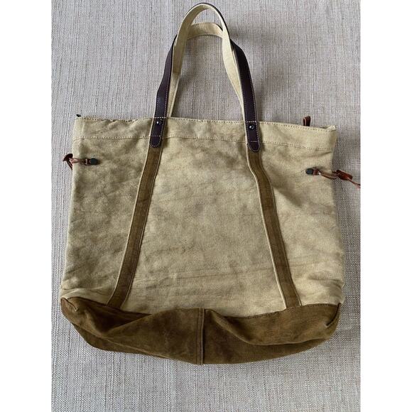 Urban Edge By Canyon Outback Tan Linen Cotton Leather Tote Travel Bag - Picture 5 of 16
